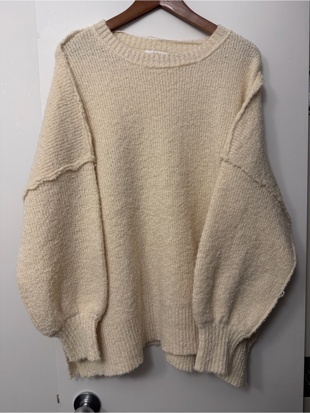 TALULAH Cream Oversized Balloon-Sleeve Crewneck Sweater